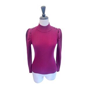 TAHARI Women's High Neck Ribbed Knit Puffed Long Sleeve Sweater Purple Size XS